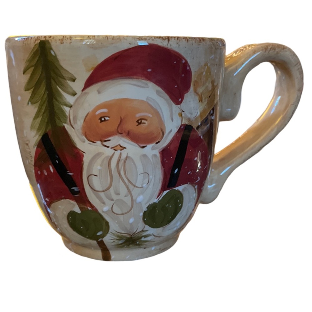 Tabletops Gallery Winter Wonderland HandPainted/Crafted Santa 16oz Coffee Mug